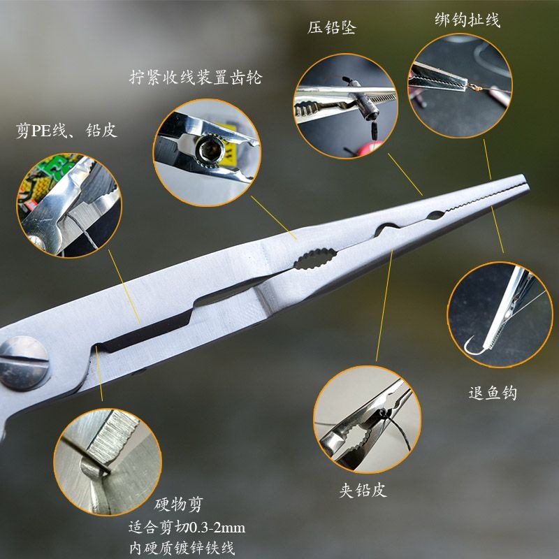 Multifunctional fishing pliers, hook remover, line cutter, hook tying pliers, fish control pliers, extended pliers, fishing tool pliers