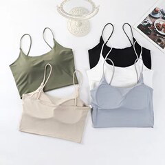 Silk Straps Beautiful Back Underwire Bralette Pure Color Versatile Camisole Summer Top Layer with Pads Push-up Base Bra Fitted Bodysuit for Women