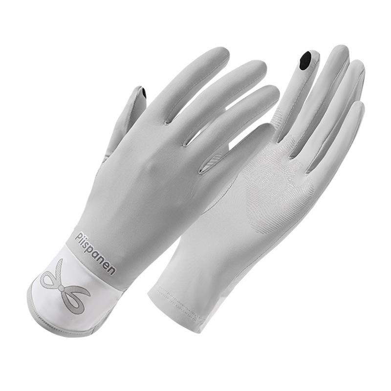 Verano de seda de hielo transpirable para mujer estilo fino al aire libre antideslizante conducción con todos los dedos anti-ultravioleta seda de hielo guantes de protección solar