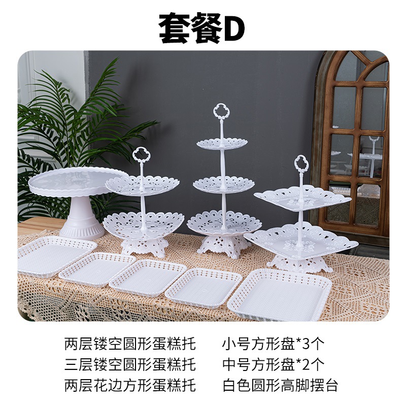 Decoración de postres de cumpleaños estante de exhibición de boda europea estante de frutas estante de pastel de plástico bandeja de bocadillos