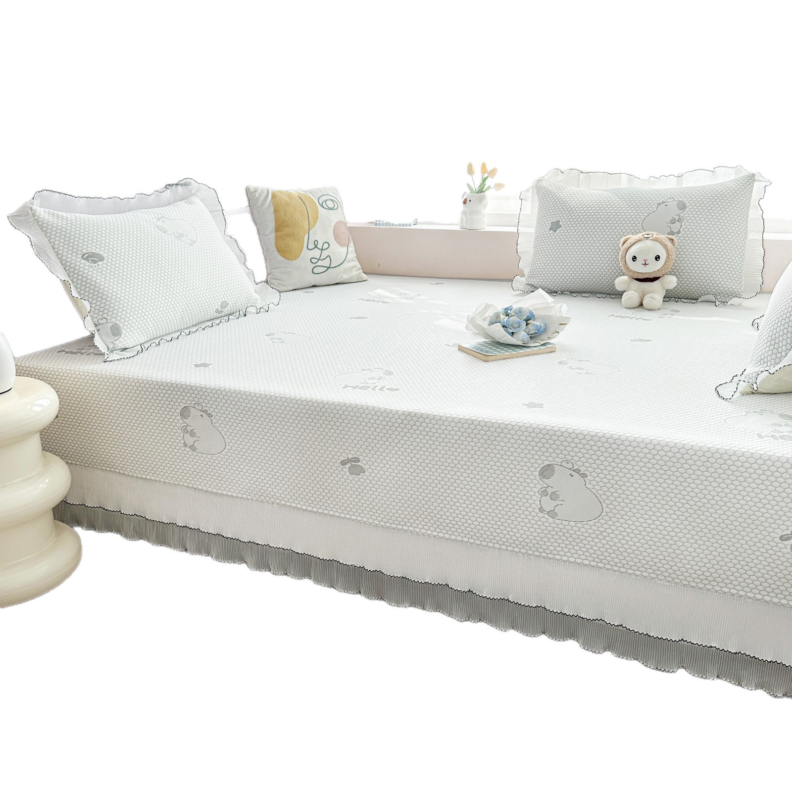 Ice Silk Tatami Bed Cover Mat Three-Piece Set, Maternal and Infant Grade, Summer Ice Silk Bed Sheet, Thickened Non-Slip Large Bed Cover Pad
