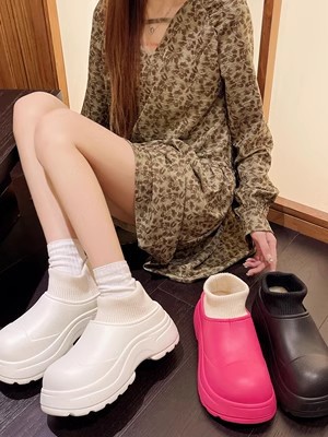 厂家直销白色厚底雪地靴冬季女款2023新款加绒加厚保暖东北棉鞋子