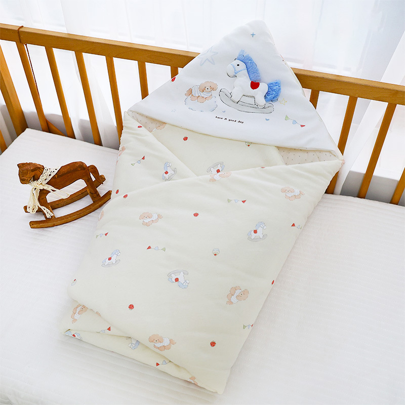 Baby Cotton Quilt Class A Pure Cotton Hat Windproof Outgoing Blanket Cartoon Printed Newborn Swaddle