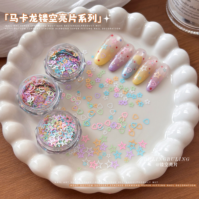 New Trendy Nail Art Sequins, Popular Macaron Hollow Heart Flower Sequins Mixed Pack, Ultra-Thin Nail Stickers New Trendy Nail Art Sequins, Popular Macaron Hollow Heart Flower Sequins Mixed Pack, Ultra-Thin Nail Stickers