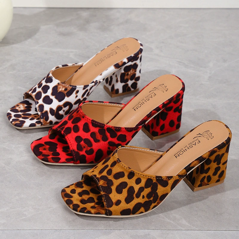 Леопардовый тапочка на высоком каблуке Женская голова с тапочками Womens Leopard Heels Slippers