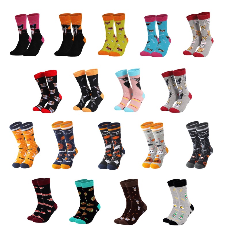 Jacquard Collection European Size plus size Cross-border Casual Cotton Socks for Autumn and Winter European and American Fashion Halloween Hand-painted Animal Mid-tube Socks
