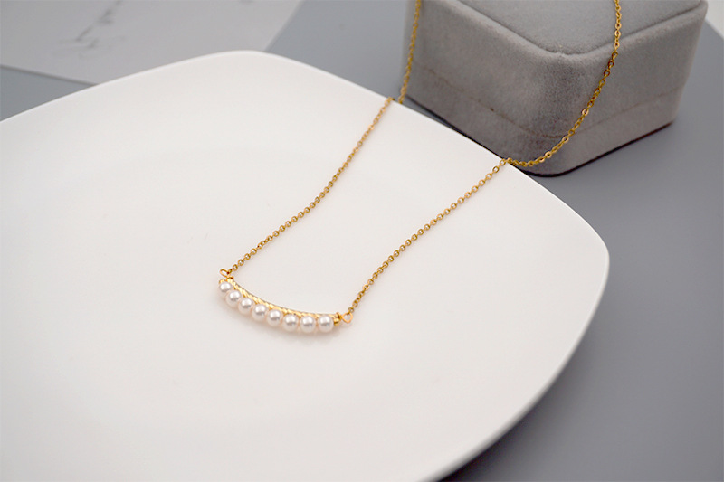 Fashion Solid Color Titanium Steel Beaded Chain Necklace 1 Piece