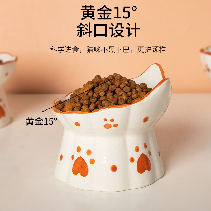 Lindo gato tazón de cerámica doble tazón antidetonantes tazón de comida tazón de perro gato tazón de fuente de alta pierna cuello protección suministros para mascotas al por mayor