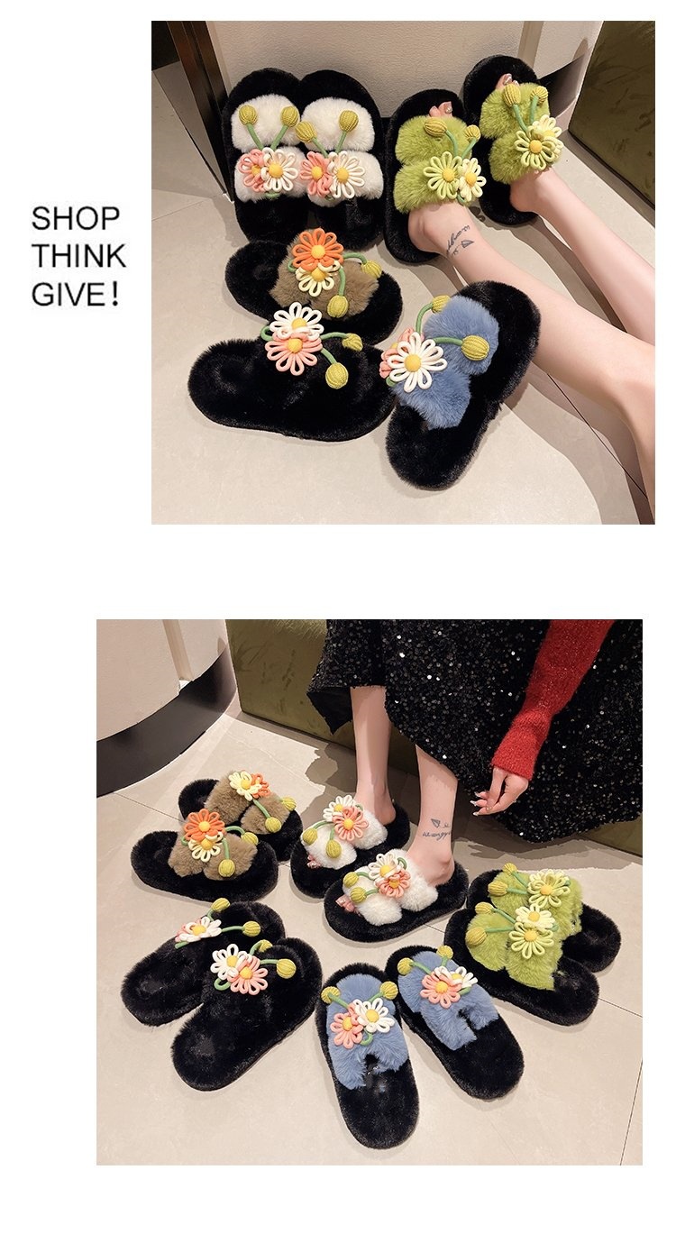 Fresh Flower Plüsch Damen, Bequem Casual, Leicht zu tragen, Hausschuhe fürs Büro, Baumwollpantoffeln mit dicker Sohle,_voghion.com