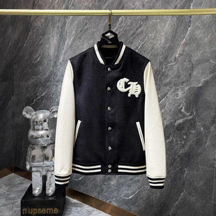 2024 autumn and winter new CH Crow Sanskrit wool double leather sleeve stitching baseball uniform for men and women with a generation of hair