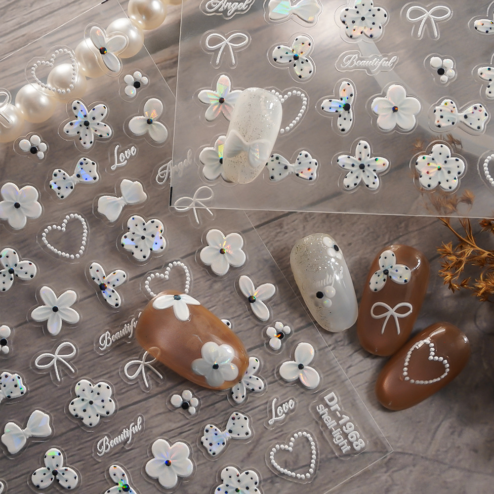 Redanco5D Embossed Ins Internet Celebrity Nail Stickers Shell Polka Dot Bow Phone Nail Stickers Dr1968
