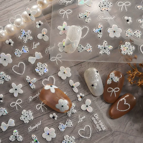 Redanco5D Embossed Ins Internet Celebrity Nail Stickers Shell Polka Dot Bow Phone Nail Stickers Dr1968