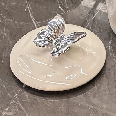 ash from flying, suitable for home | Car ashtray - ceramic-butterfly-ashtray-with-milky-white-lid