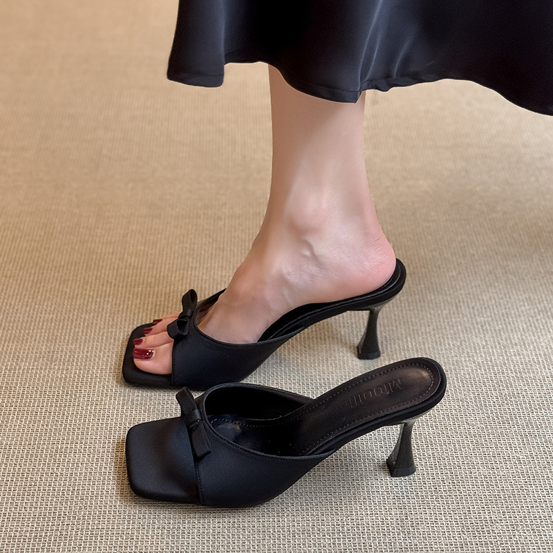 French Style Stiletto Mules For Women Square Toe Strap Heels_voghion.com