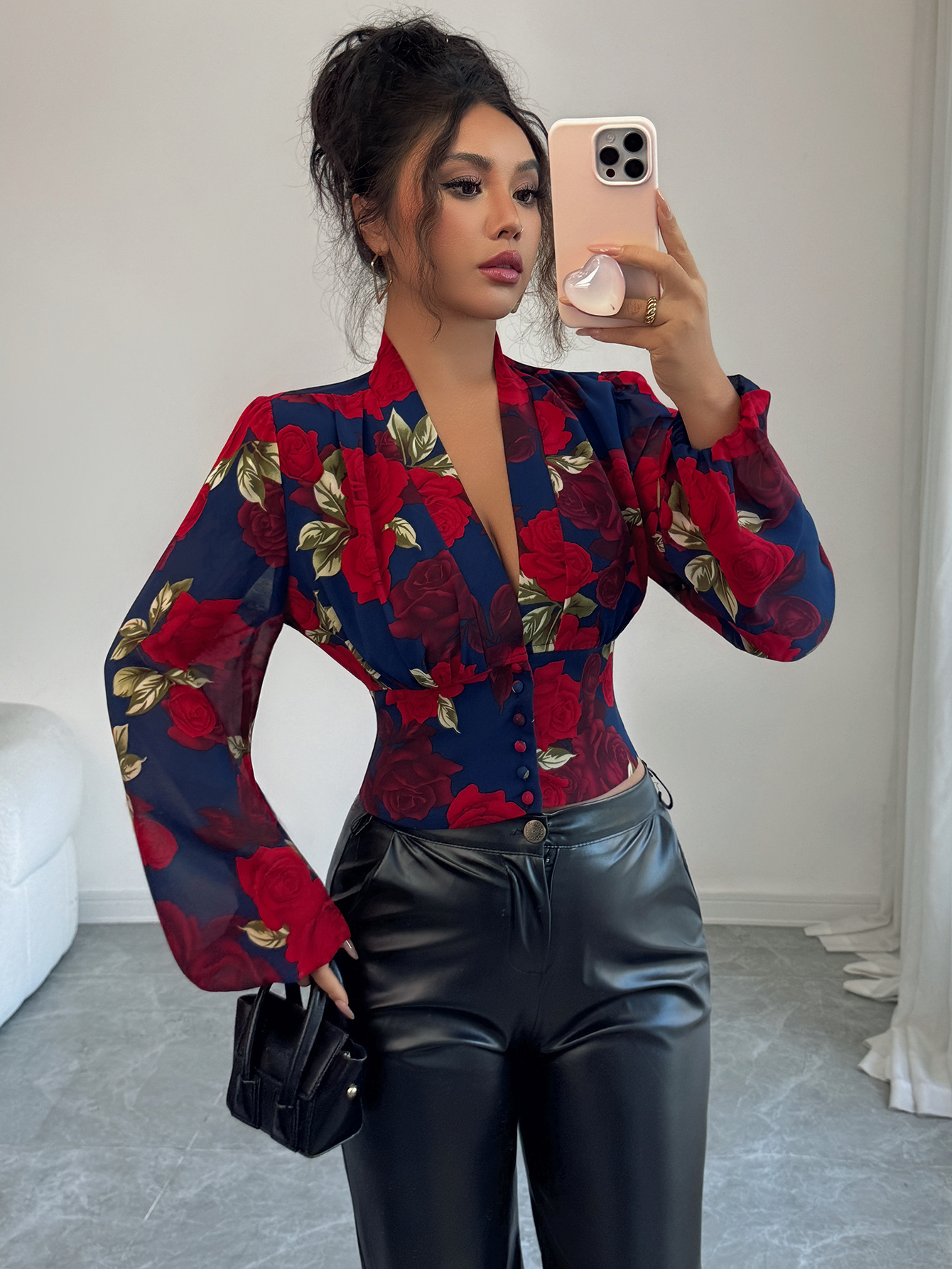 High Waisted Printed Vest Shirt Women's Elegant Style Casual Blouse For Spring/Autumn Summer Regular Fit Polyester_ecoleips.com