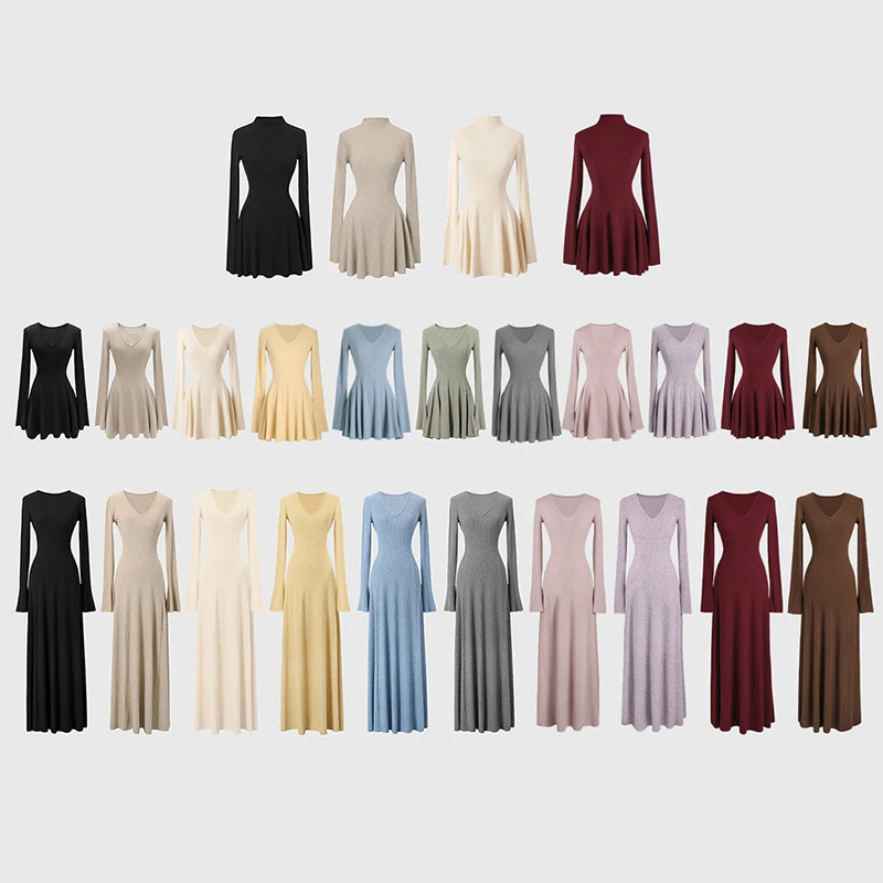 【Dress Collection】Long-Sleeve Knitted Slim-Fit Base Layer Bodycon Dress with a Feminine and High-End Feel