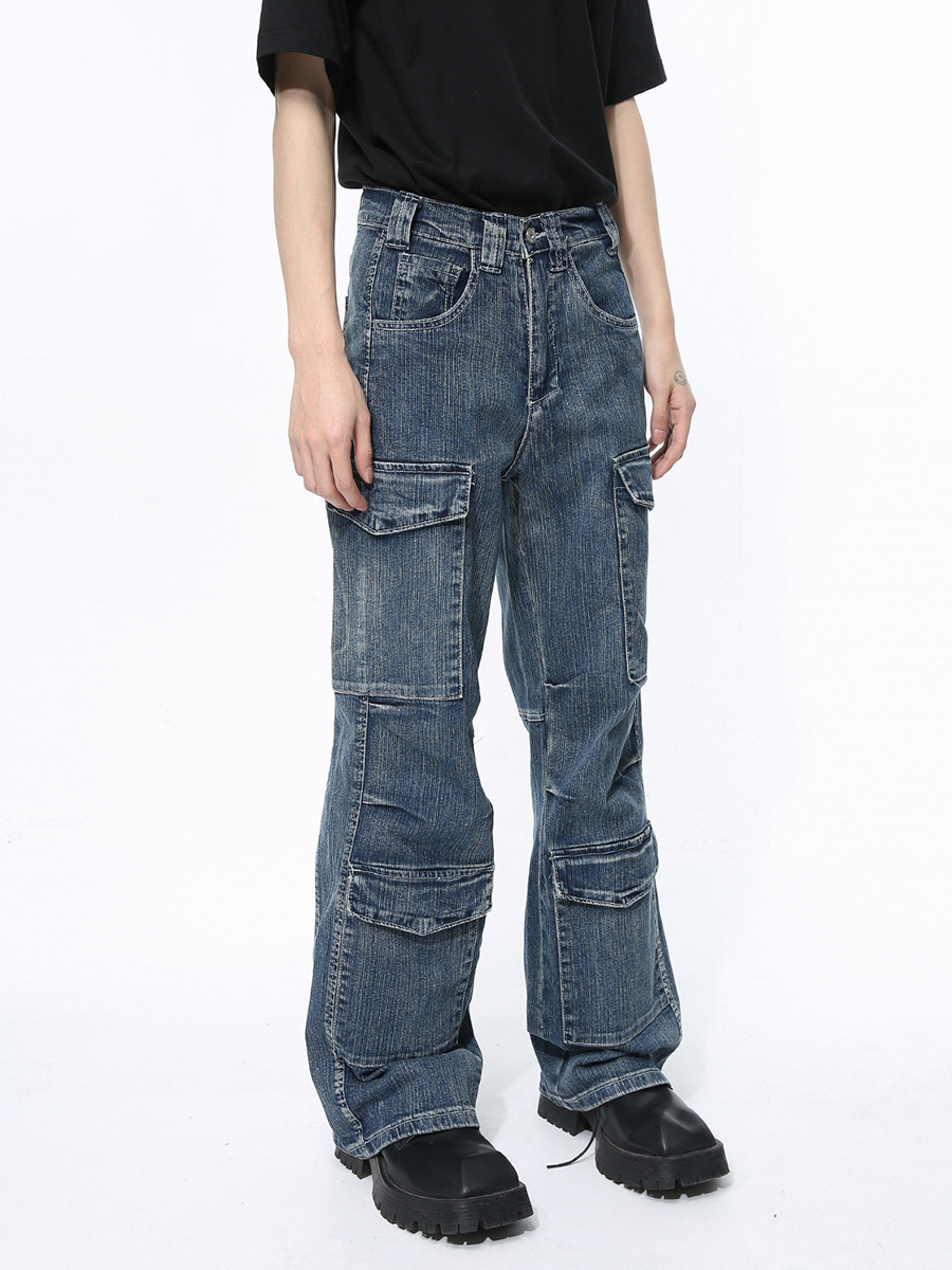 Mtlclothes ropa de Hombre | 2024 primavera nuevo diseño avanzado de moda tridimensional multi-Bolsillo ropa de trabajo jeans