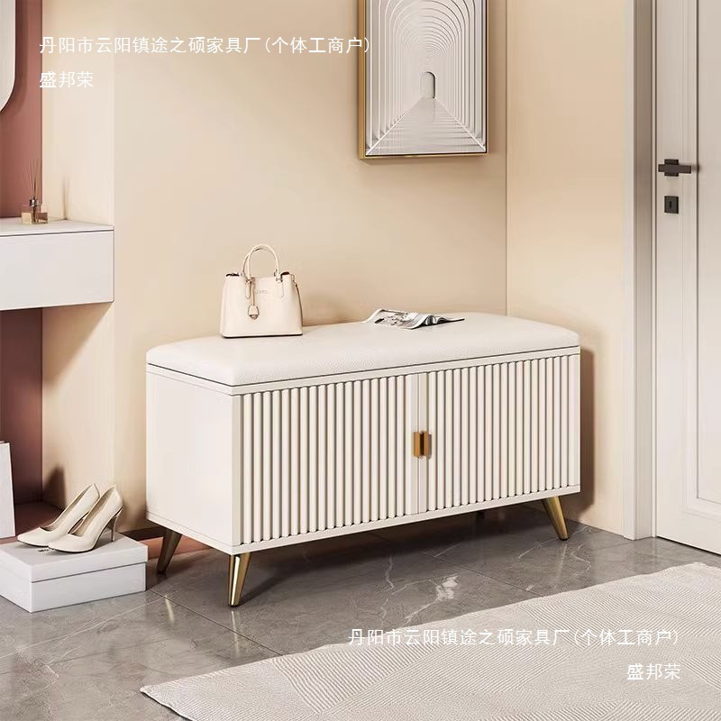 Shoe-Changing Bench with Seat for Entryway, Home-Use Light Luxury Shoe Cabinet with Integrated Seat, Soft Cushion for Putting on Shoes, Entryway Bench