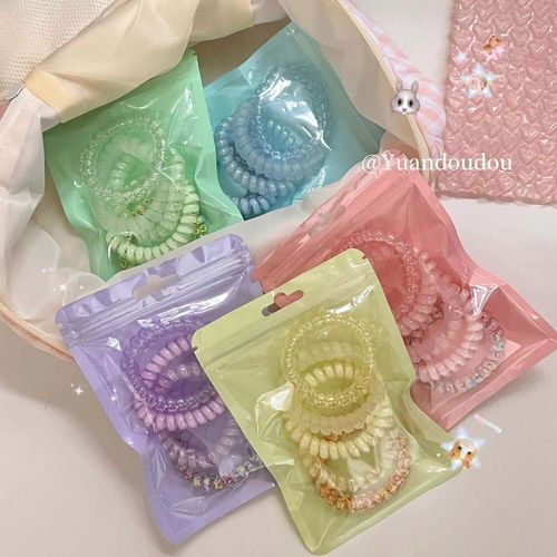 5 pieces ~ jelly color phone cord hair band summer new style seamless and hair-free headband gradient sweet and versatile headwear