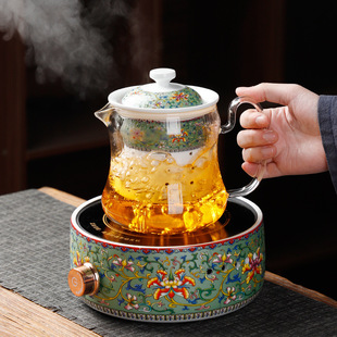 Enamel Color Electric Pottery Furnace High Borosilicate Heat-Resistant Glass Teapot Grilled Flower Tea Boiling Utensil Health Tea Making Kettle