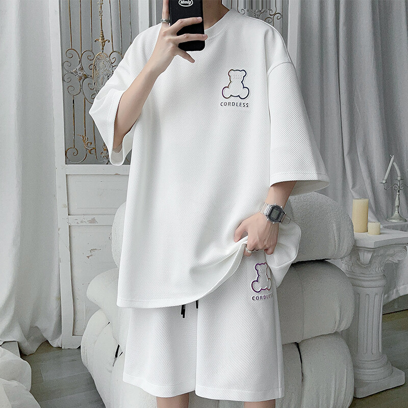 Summer Heavy-duty Casual Suit Men, Loose-fitting Plus-size Short-sleeve T-shirt Shorts, Extra-large Outfit For Big And_voghion.com
