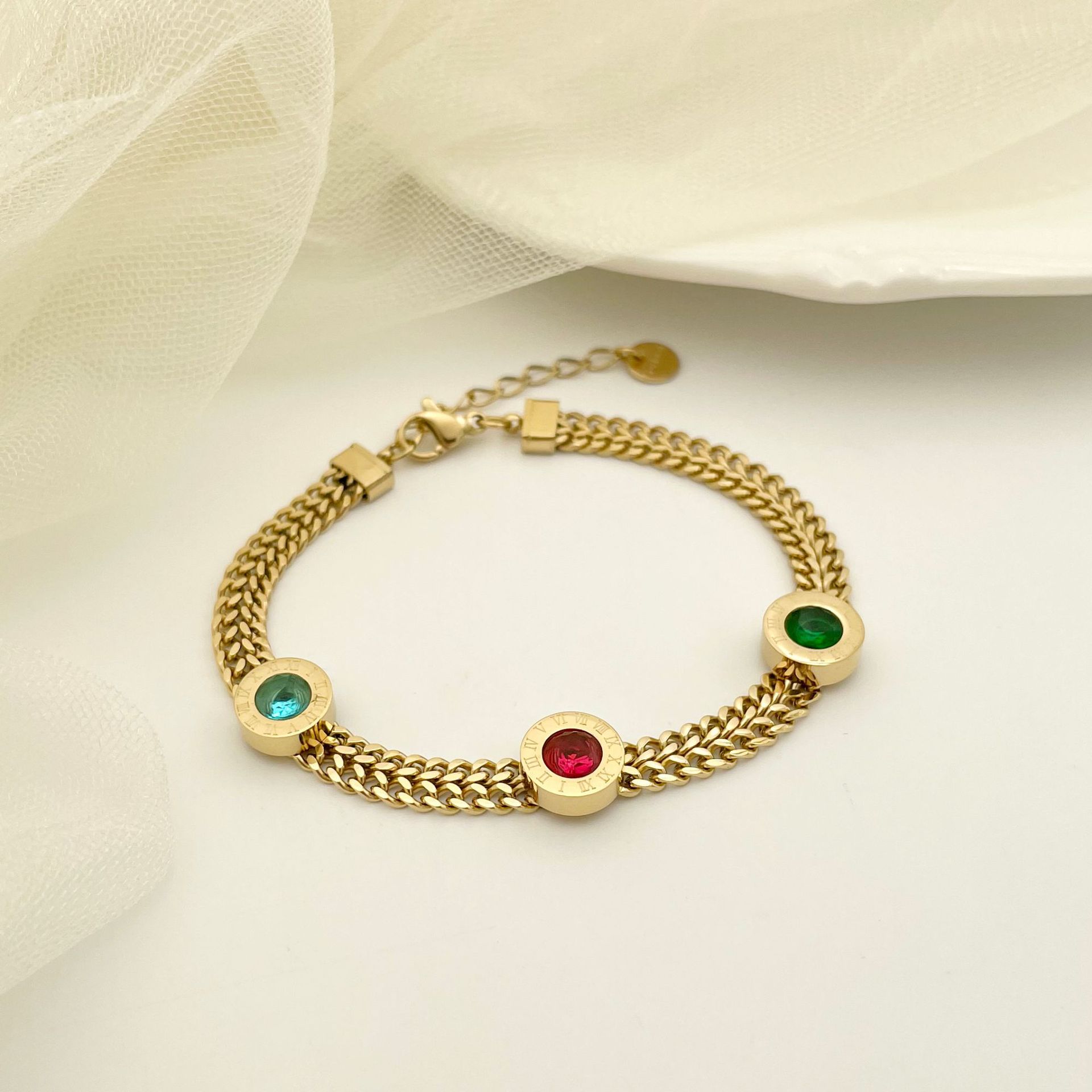 Fashion Geometric Stainless Steel Plating Zircon Bracelets