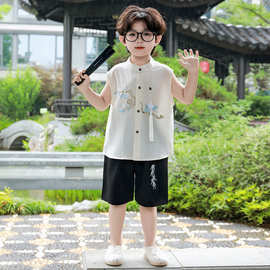 男童中式套装夏季2025新款儿童汉服短袖两件套小少爷夏装衬衫衣服