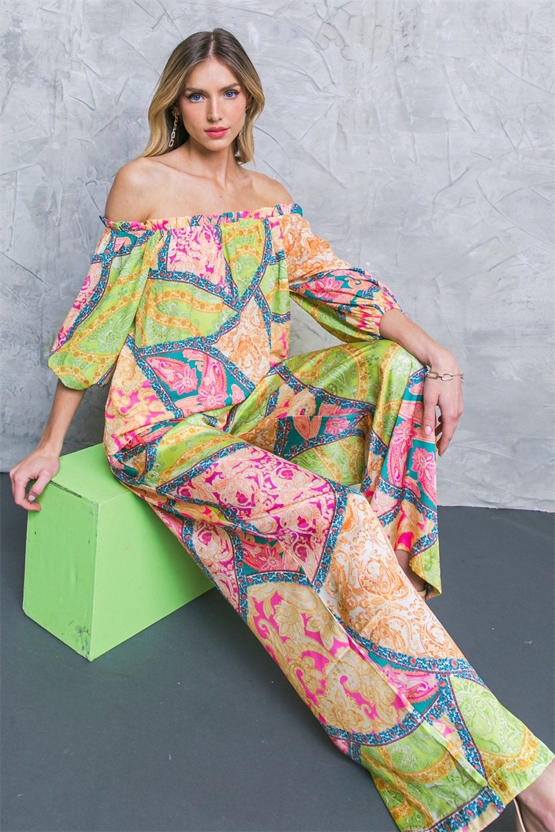 Collarless Neckline Holiday Daily Women's Vacation Abstract Spandex Polyester Printing Pant Co-ord Set Pants Sets
