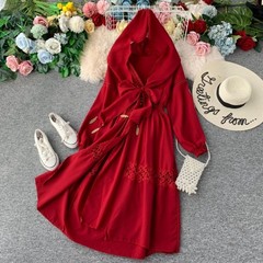 異国風情旅行青海湖砂漠写真撮影服休暇オープンフォークロングスカートレトロvネックワンピース