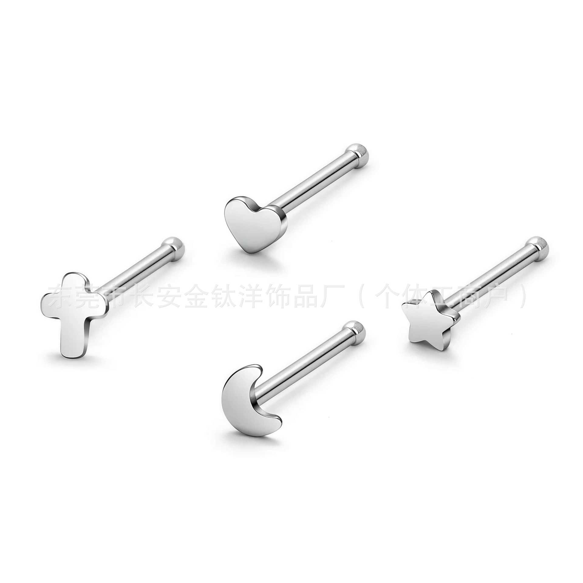 F136 Titanium Heart Star Moon Cross Nose Nail Lip Stud 1-Shaped Piercing Jewelry detail image 8