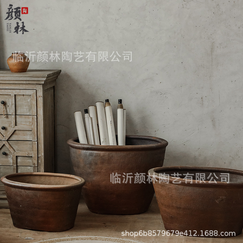Cerámica de boca elíptica gran boca cerámica gruesa boca en forma especial árboles de maceta de flores paisajismo gran maceta de árboles residenciales