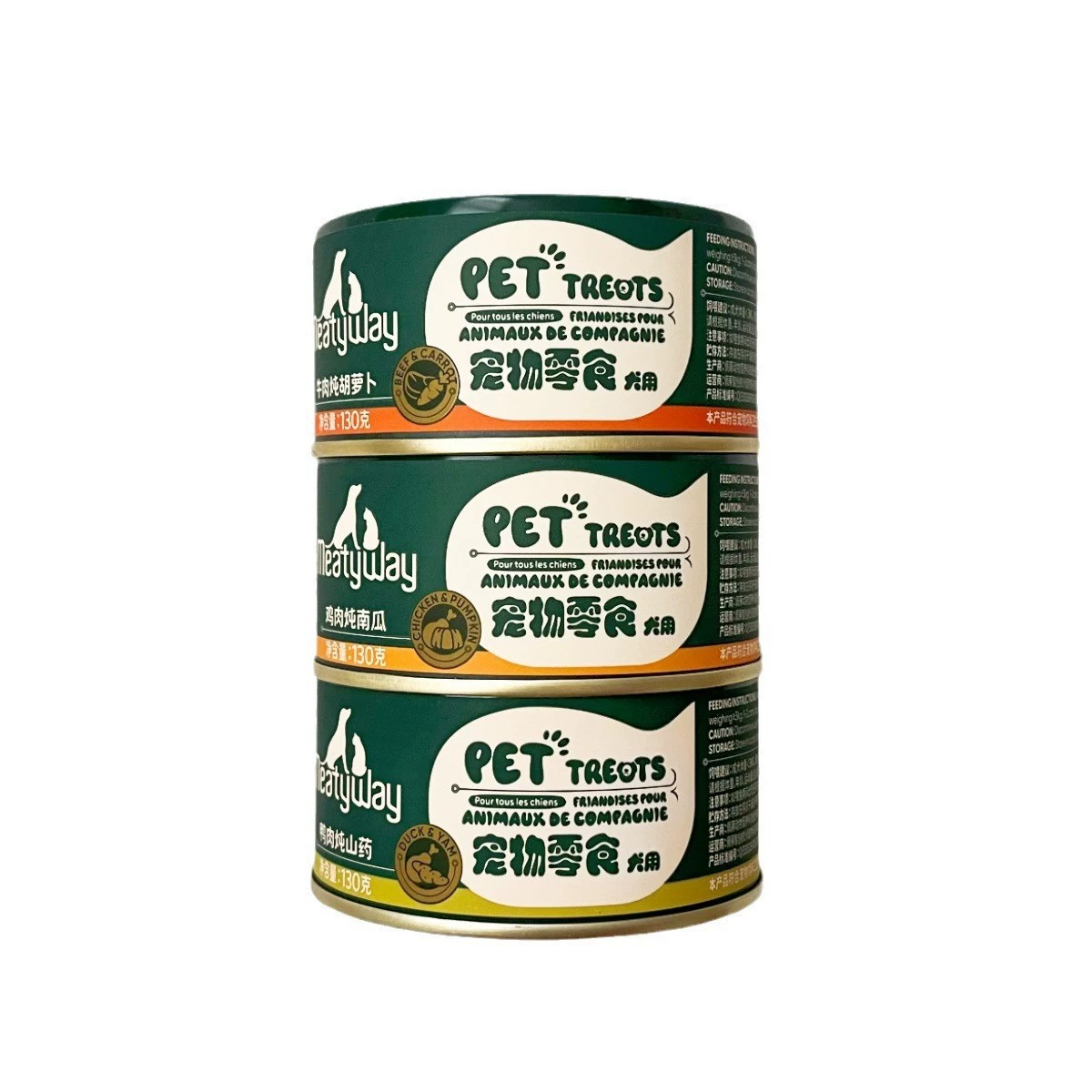 Консервы для собак Meatyway Pet Dog 130г, закуска для собак: говядина, морковь, утка, ямс, курица, тыква