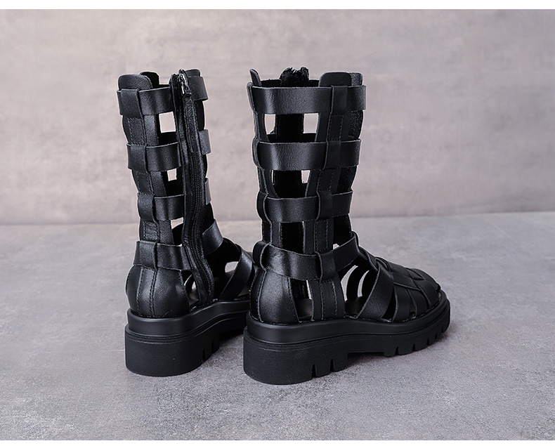 Boot nữ cổ cao da lỗ thoáng khí đế xốp dày — Màu đen chi tiết 12
