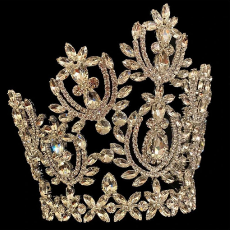 Corona de diamantes de imitación de gran tamaño transfronterizo Corona de lujo nupcial incrustada en diamantes europeos y americanos Corona de joyería de selección de belleza