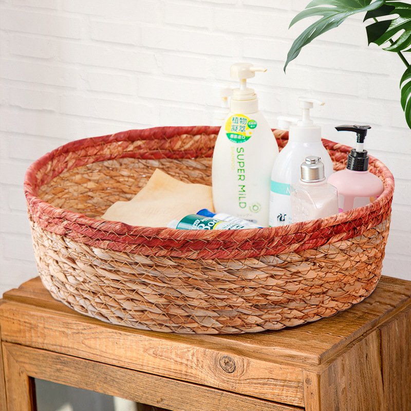 定制草编花篮收纳筐子零食筐家用篮收纳盒手提蕾丝圆形跨境杂物筐