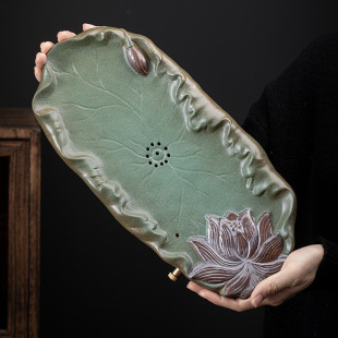 One-piece Qinglian Tea Tray Japanese-style Gold-plated Iron Glaze Household Water Storage and Drainage Double-use Ceramic Dry-bubble Tray Tea Table Tea Sea