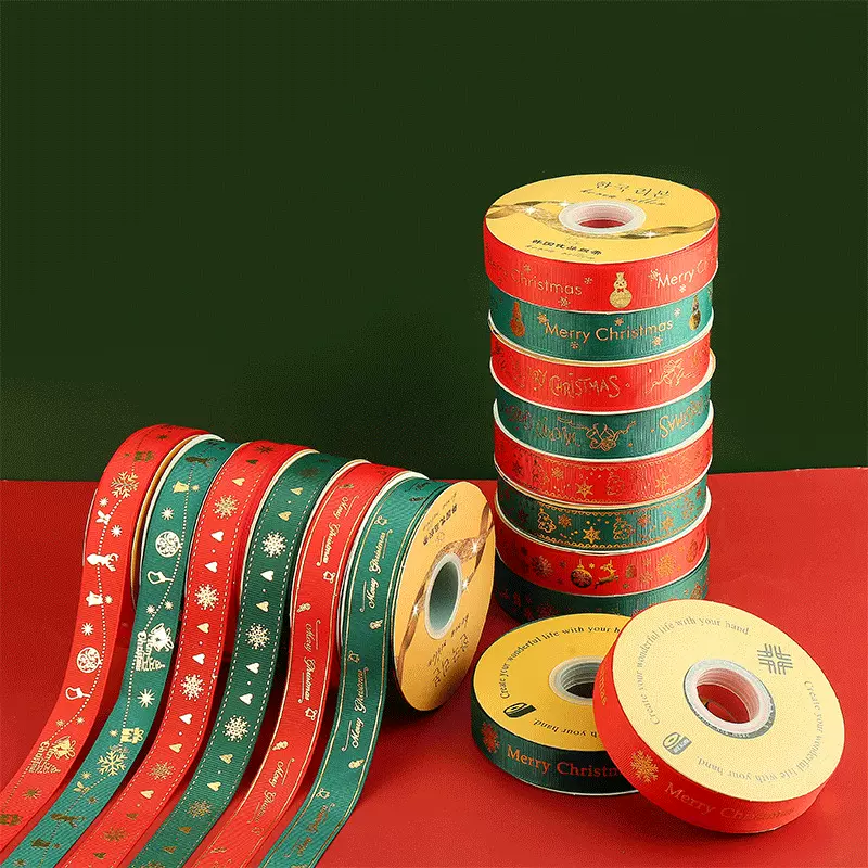 现货圣诞丝带鲜花包装烫金彩带蛋糕礼盒装饰织带圣诞节缎带厂批发
