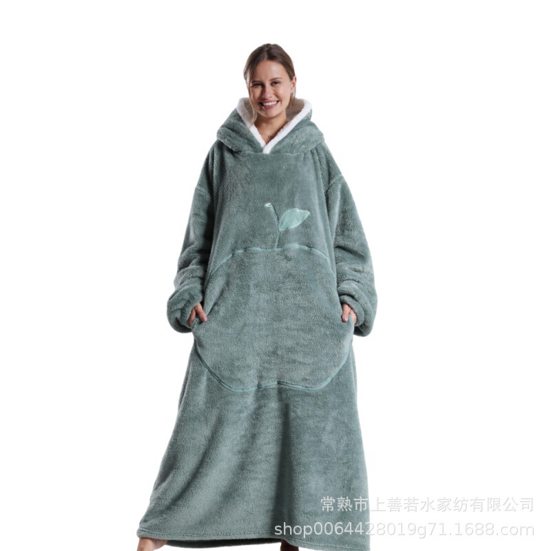新型のクロスボーダーの厚い大きいサイズは帽子の怠け者のカップルの部屋の服の新型の舒綿の綿毛の怠け者の毛布を着ることができます。|undefined