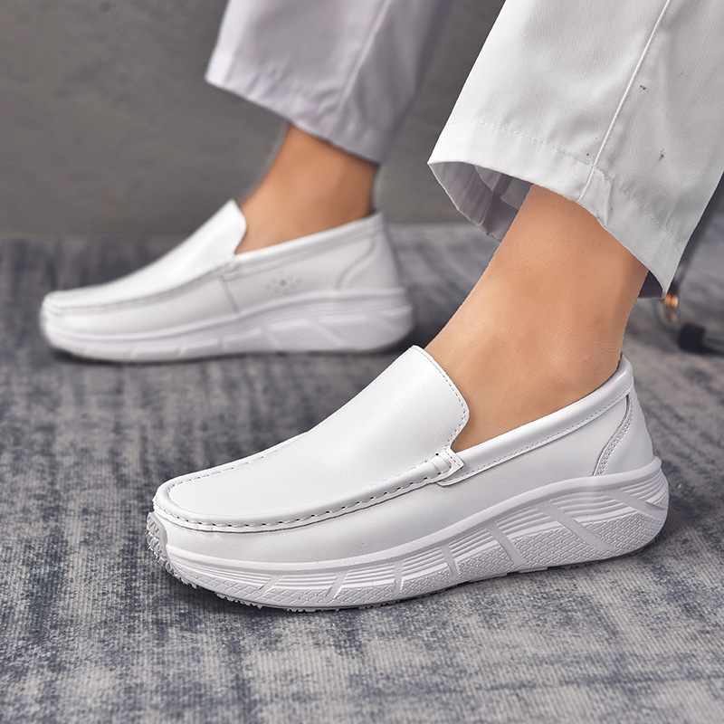 New Genuine Leather Soft-soled Nurse Shoes for Men and Women Comfortable All-match Breathable Non-slip Thick-soled Work Shoes Large Size Casual Shoes