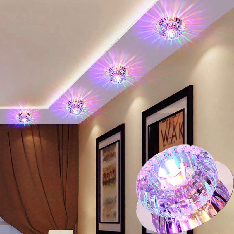 황소의 눈 램프 크리스탈 램프 LED 천장 램프 구멍 통로 램프 홈 다채로운 거실 천장 다운 라이트 색상 변경 임베디드