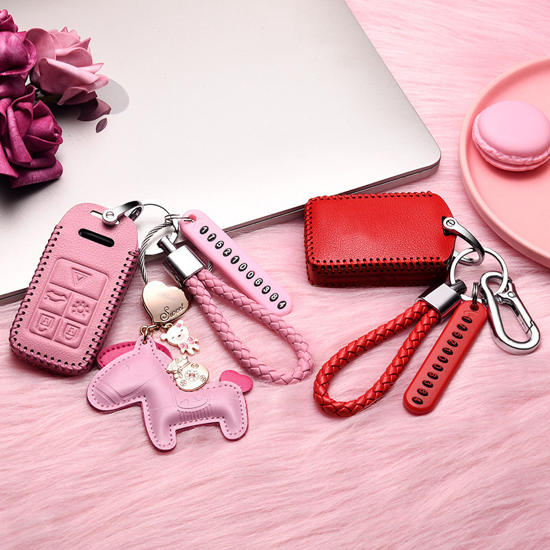 Volvo Key Case for Women Xc60S90Xc40Xc90S60Lv40 Genuine Leather Key Cover Shell Buckle High-End Volvo Key Case for Women Xc60S90Xc40Xc90S60Lv40 Genuine Leather Key Cover Shell Buckle High-End