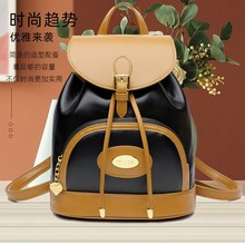 撞色双肩包女2025跨境新款高级感抽带缩口学生书包大容量旅行背包