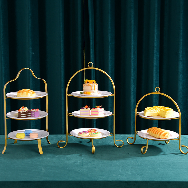 Mesa de postres multicapa, soporte para pasteles, soporte de exhibición de té de la tarde de doble capa de estilo europeo, bandeja para pasteles, bandeja de decoración de bocadillos frescos pequeños image 3