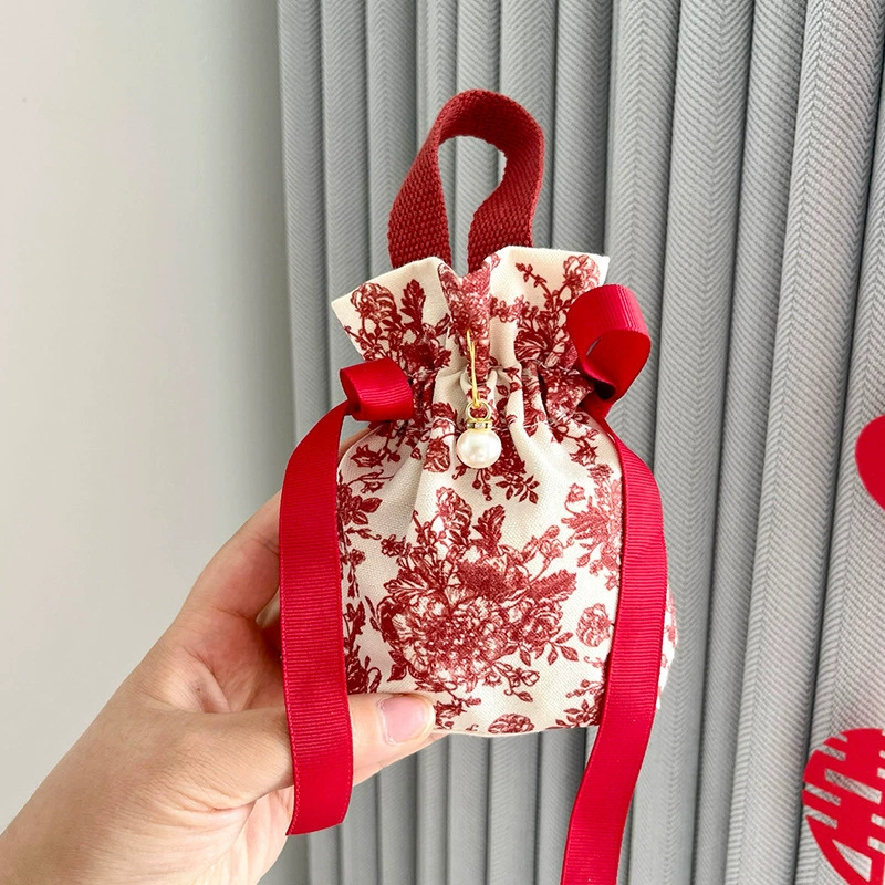 Свадебный мешочек (Hi Sugarbag) красный тканевый подарочный мешок с лентой, маленькая коробочка