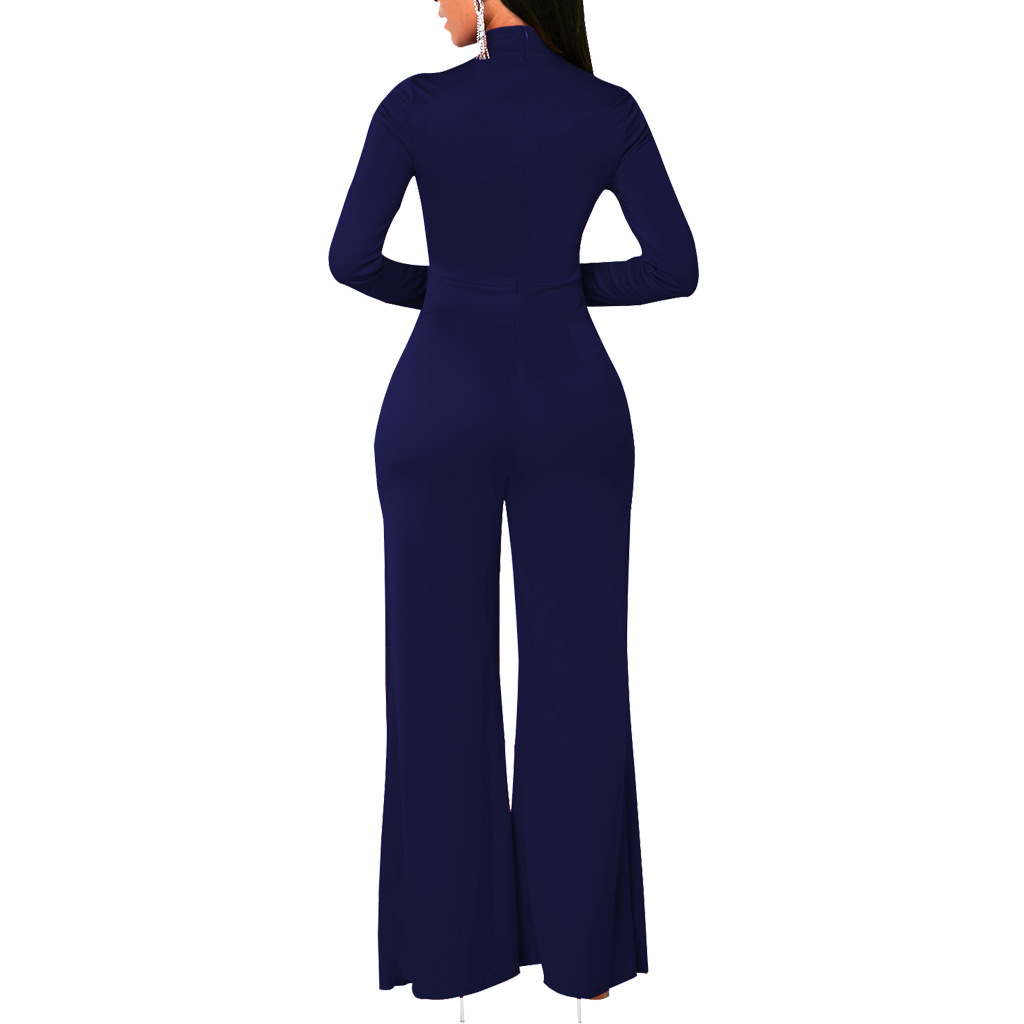 Solid Color Slim Wide Leg Long Sleeve Jumpsuit NSMRF116721