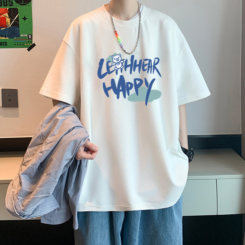 Hong Kong Style T-shirt Men's 2023 New Short-sleeved Summer Top Student Loose Half-sleeved T-shirt Half-sleeved Base Shirt