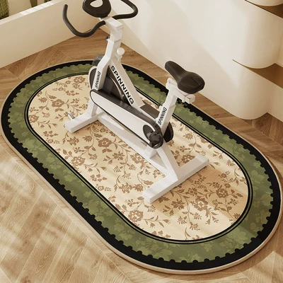 American retro style exercise bike floor mat, soundproof, non-slip, elliptical shock-absorbing carpet, home treadmill silent fitness mat (Avtomobil döşəmə paspasları) - floral-arch-pattern-belgian-velvet-carpet-oval-6090cmsmall-size
