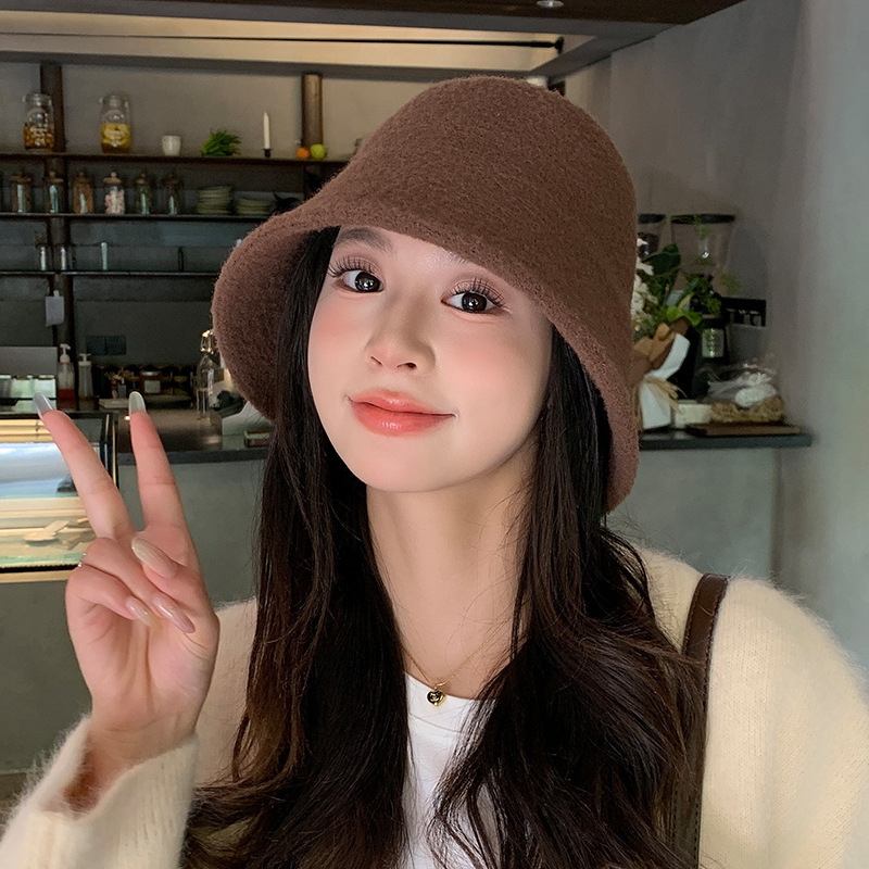 日系羊羔毛水桶帽子女冬季韩系素颜百搭盆帽显脸小保暖护耳渔夫帽|undefined
