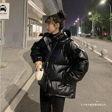 冬季外套2023新款黑色皮棉衣棉服女潮袄子韩版宽松连帽棉衣