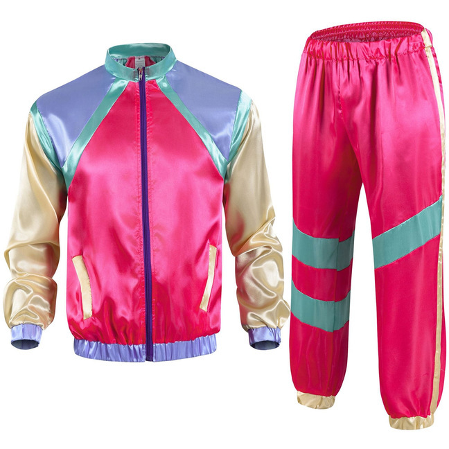 European and American 80 s disco sportswear jacket and pants jogging suit retro style 80 s theme pie